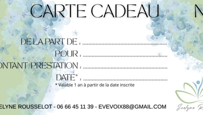 Offrez du mieux-être à votre entourage avec les cartes cadeaux "Harmonisation corps-esprit" à partir de 70 €.